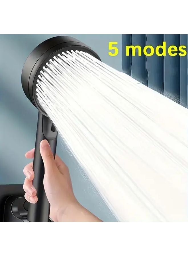 Black High Pressure Shower Head With 5 Adjustable Spray Settings And Hose - Image 1
